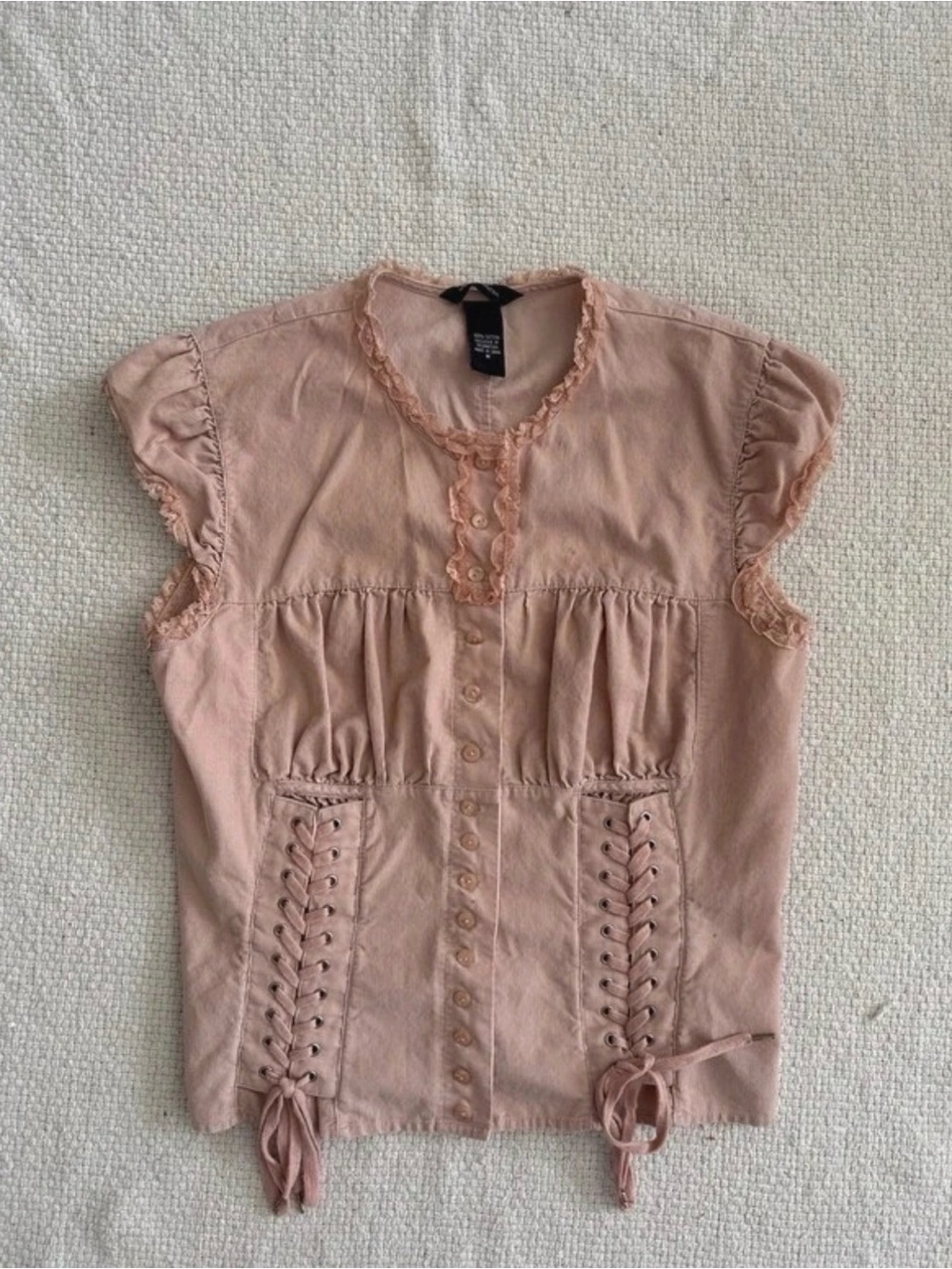 Vintage Moda International Blush Pink Lace-Trim Corset Top